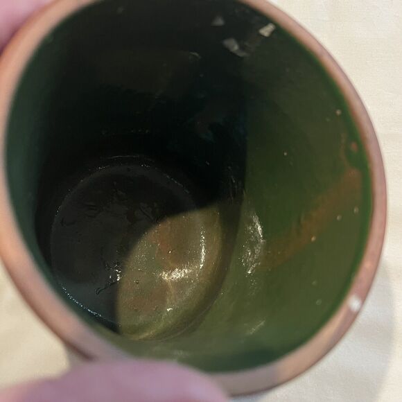 Vintage Mexican Pottery Vase Etched Mayan Aztec Orange Green Teotihuacan Mexico - Picture 5 of 7